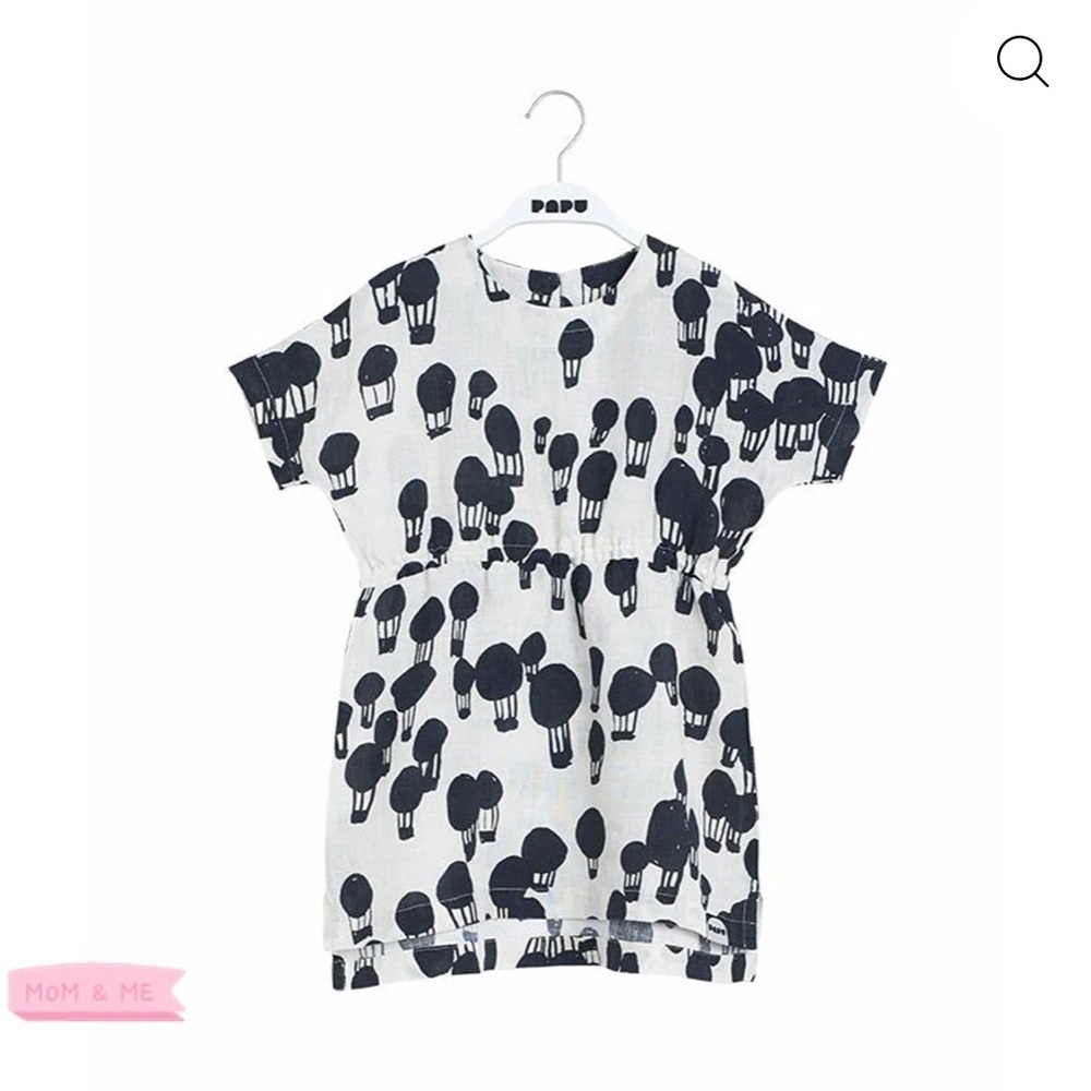 Black and off White All printed balloons linen dress by Papu Stories